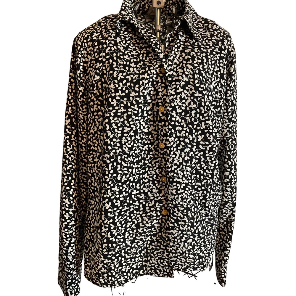 COVINGTON Black White Floral Button Up Shirt Long Sleeve Women M 10 12